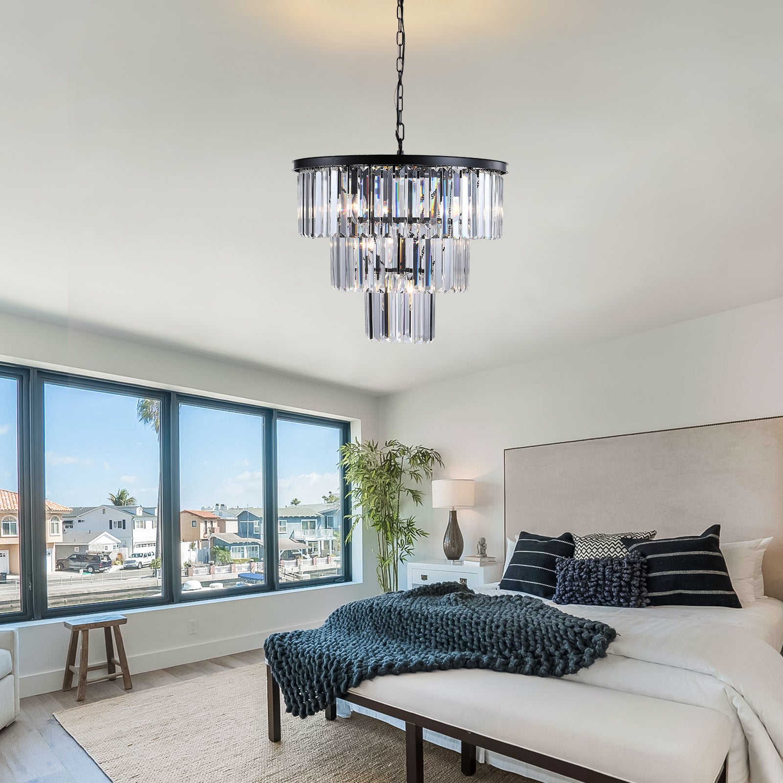 Black Luxury Crystal Chandelier Modern Chandeliers Lights Fixture Hanging Pendant Light Fixture for Dining Room Bedroom eprolo