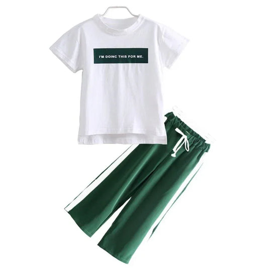 Girls Clothing Sets Summer Short Sleeve T-Shirt+Pants 2 Pcs Kids Outwear Children Clothes Suits - Shello's Creative Boutique