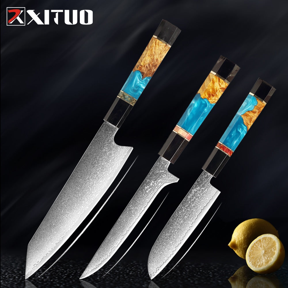 XITUO Damascus Stainless Steel Kitchen Knives Set High Quality Chef Knife Cleaver Paring Knife Stable wood&resin&horn Handle eprolo