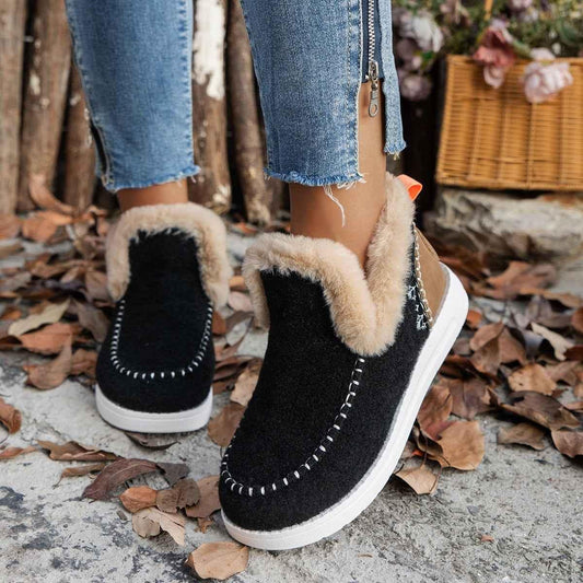 Women's Furry Snow Boots - Warm Flat Winter Boots - Shello's Creative Boutique