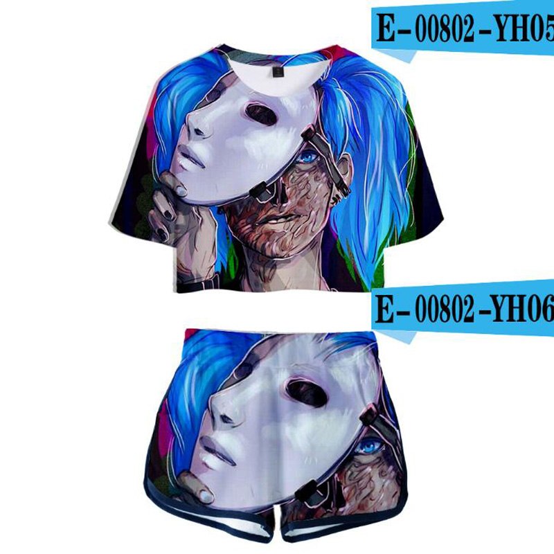 Sally Face 3D Print Women Two Piece Outfits Conjunto Feminino Crop Top Elastic Waist Shorts Pants Sportwear Suits Matching Sets eprolo