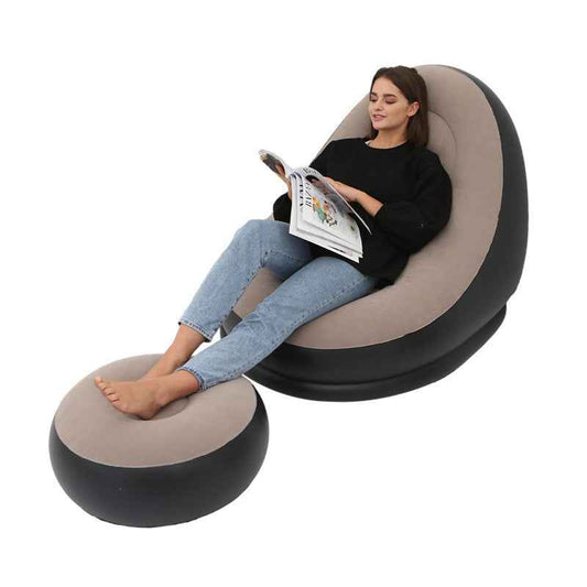 Inflatable Air Mattress Sofa - Comfortable Lazy Chair and Leg Stool for Home and Outdoor Use