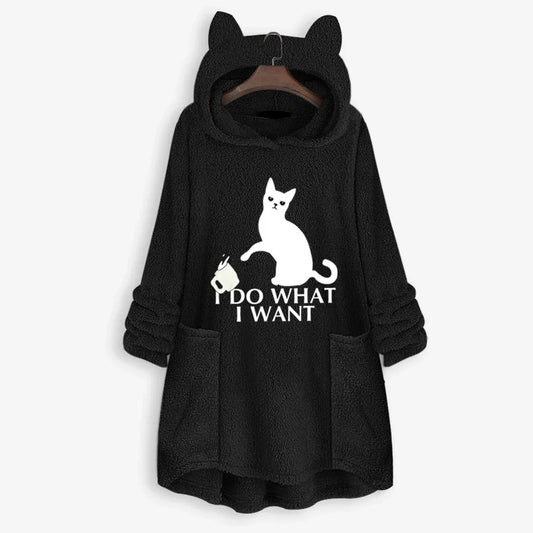 Womail Hoodie Sweatshirt Womens winter Fleece Cat Ear Long Pocket loose Casual Hooded Feminine Oversize Sweatshirt Plus Size - Shello's Creative Boutique