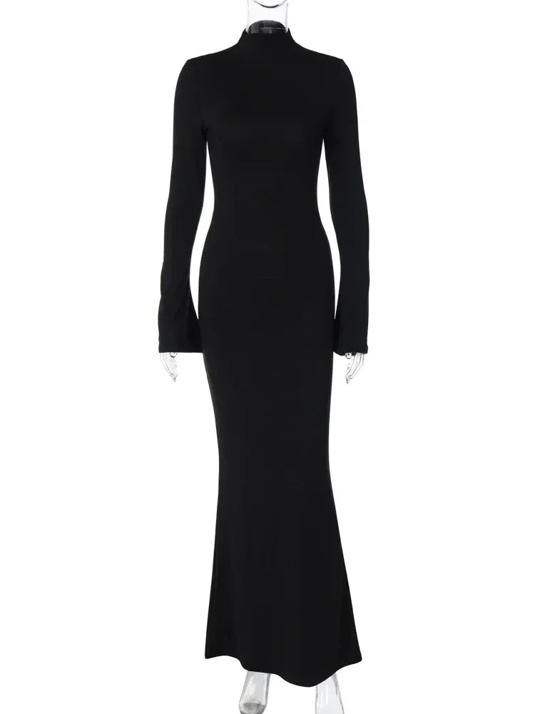 Hawthaw Women Autumn Winter Long Sleeve Party Club Streetwear Bodycon Black Long Dress Wholesale Items For Business - Shello's Creative Boutique