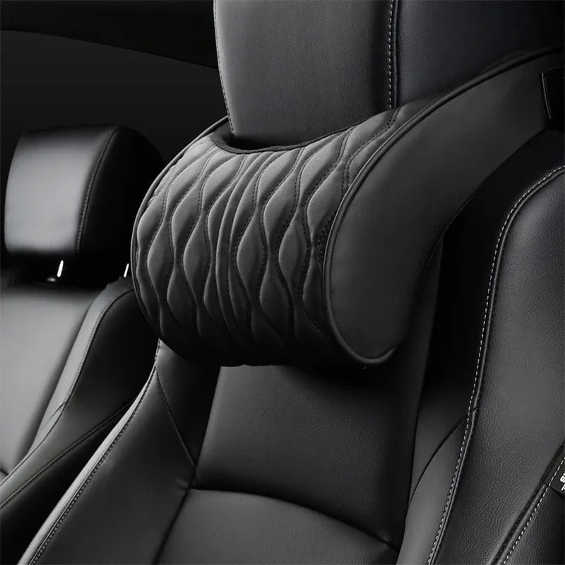 Memory Foam Car Headrest Pillow Leather Embroidered Seat Supports Sets Back Cushion Lumbar Pillows - Shello's Creative Boutique
