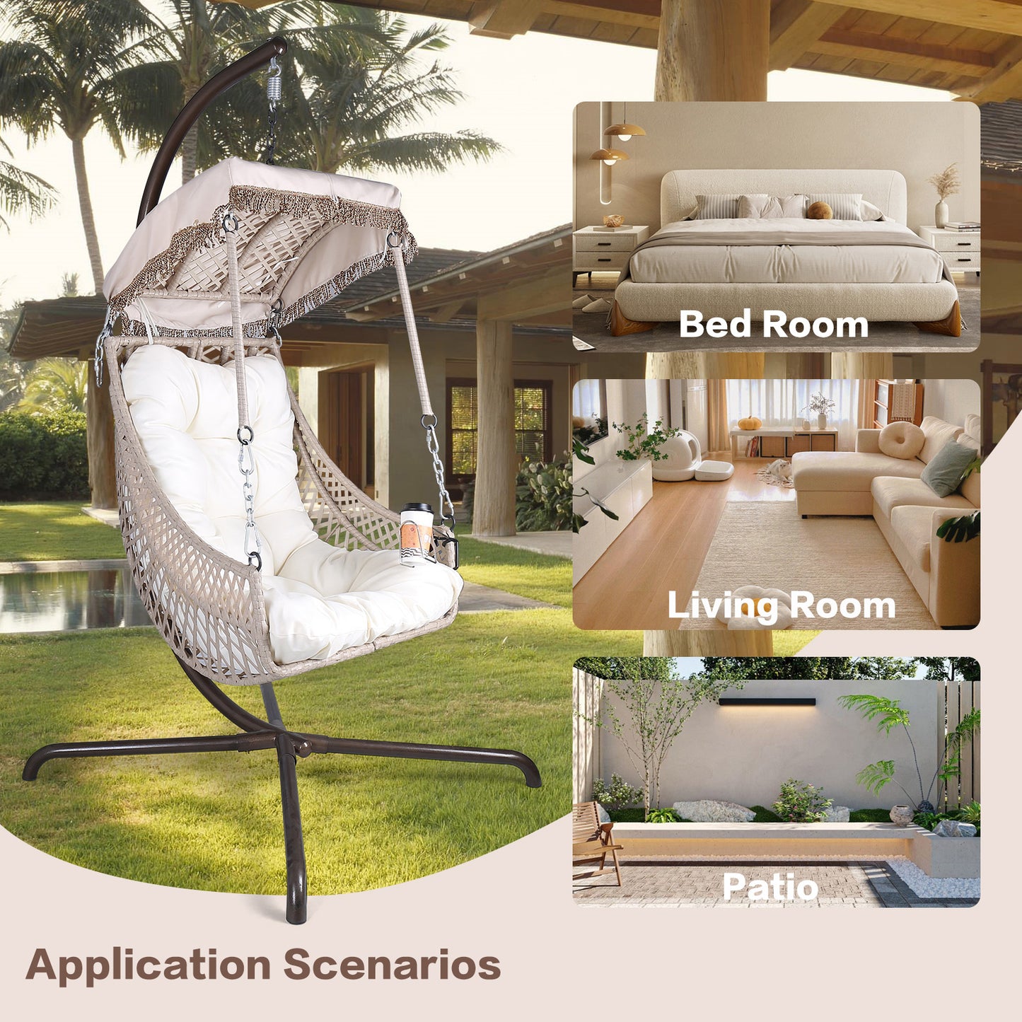 Luxury Swing Egg Chair with Stand - Indoor/Outdoor Hanging Chair with Sunshade