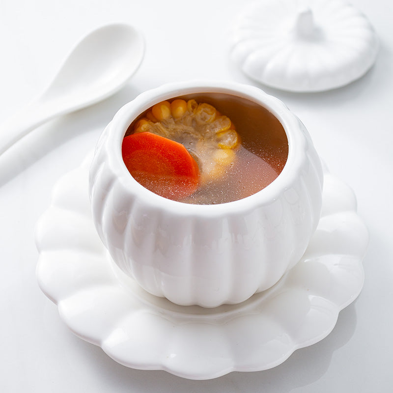 Creative Ceramic Pumpkin Cup, Steamed Egg Cup, Stewed Pot with Cover, Pure White Mini Bird's Nest Cup, Soup Cup eprolo