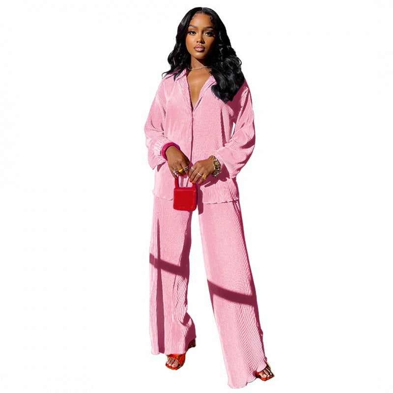Women's Sets Long Sleeve Shirt Tops Wide Leg Pants Elegant Tracksuit Two Piece Set eprolo