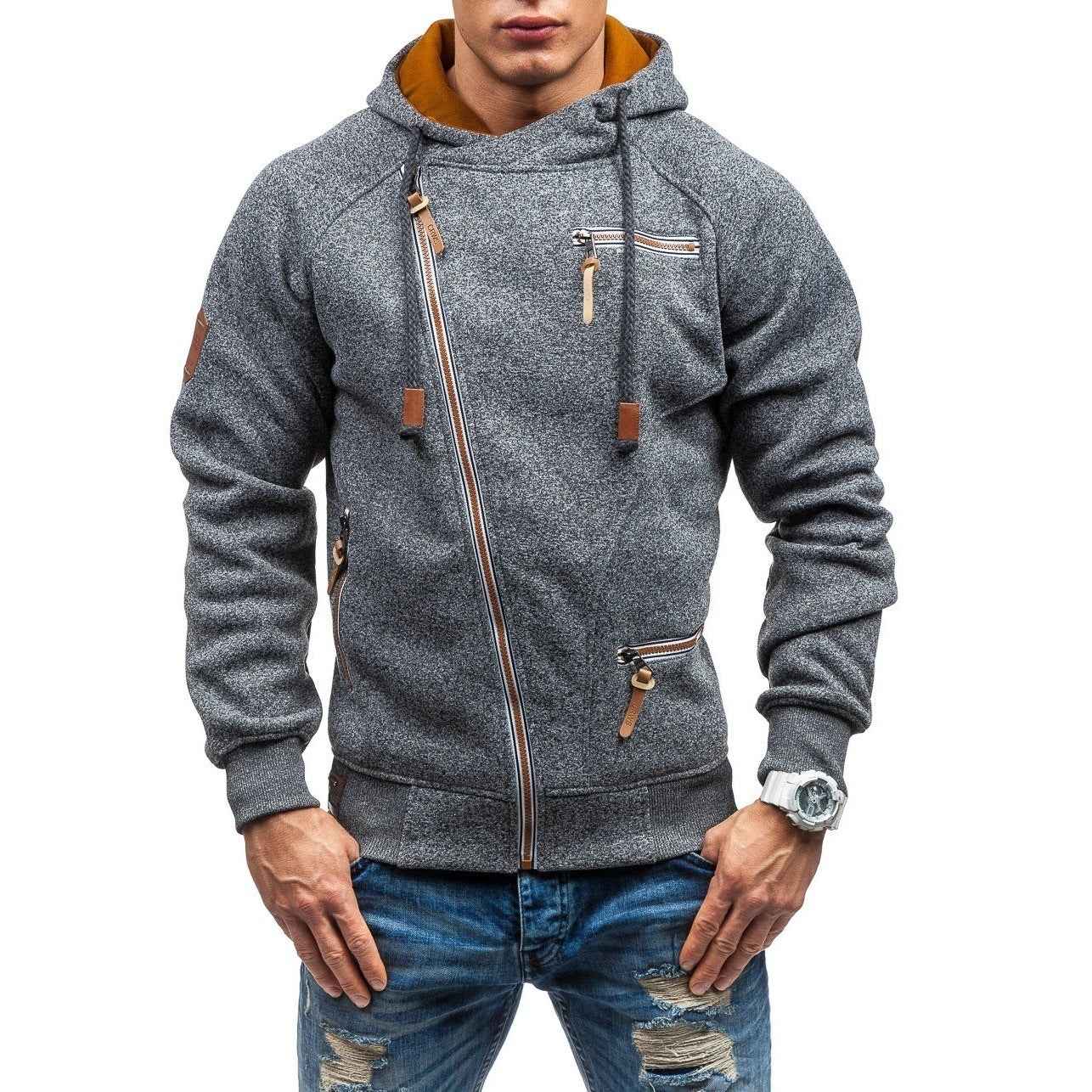 Men’s Side Zipper Gauze Hoodies Sweater – Stylish and Comfortable