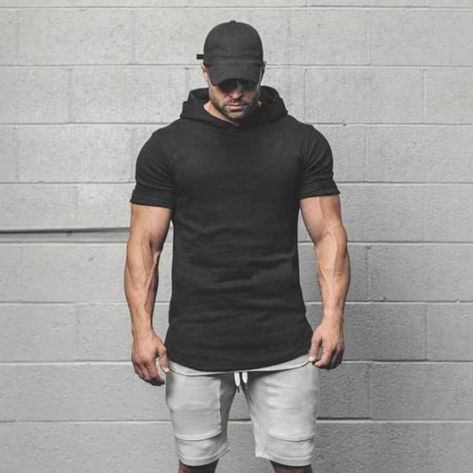 Men’s Bodybuilding Hooded Short Sleeve Sweatshirt