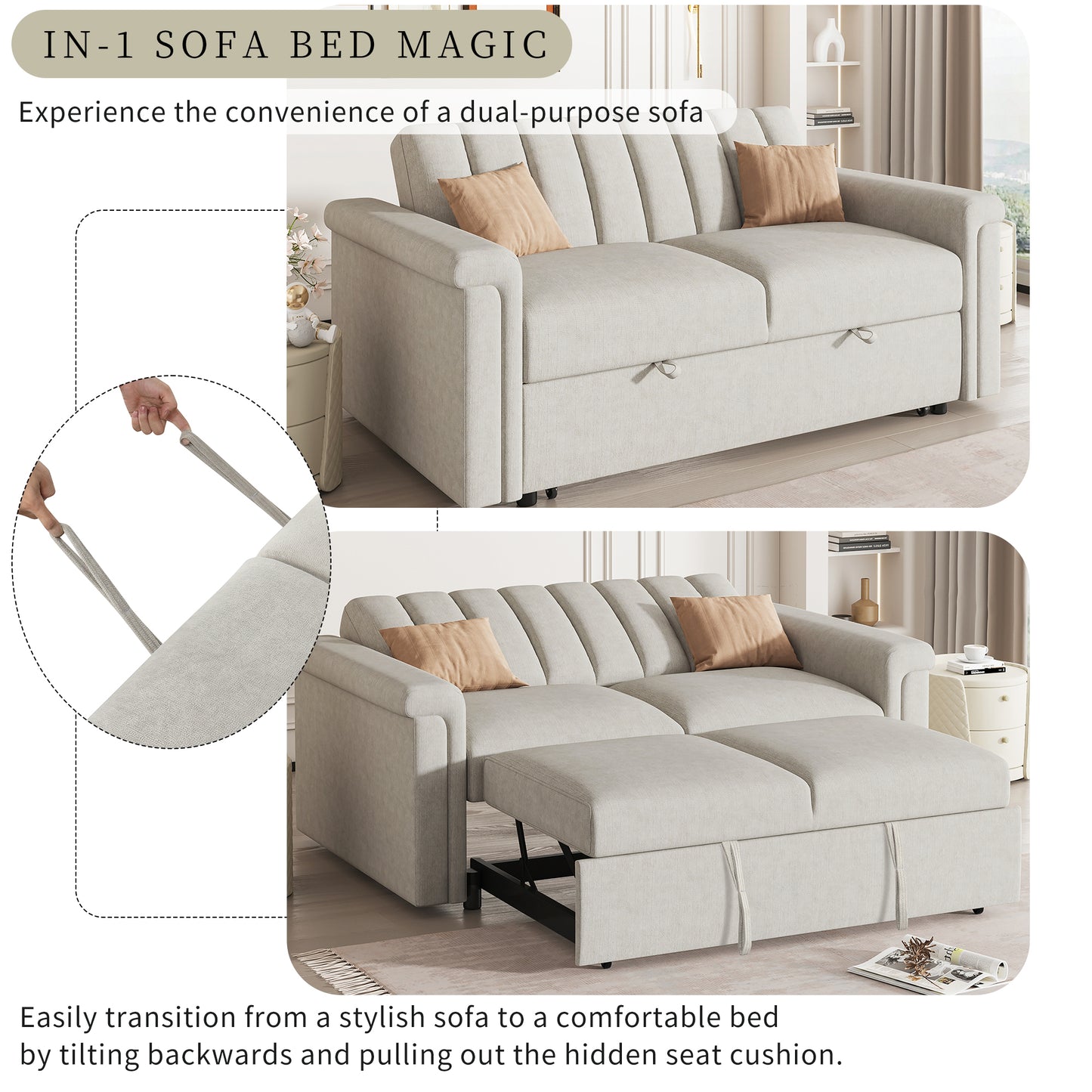U_STYLE Convertible Soft Cushion Sofa Pull Bed ,for Two People to Sit On eprolo