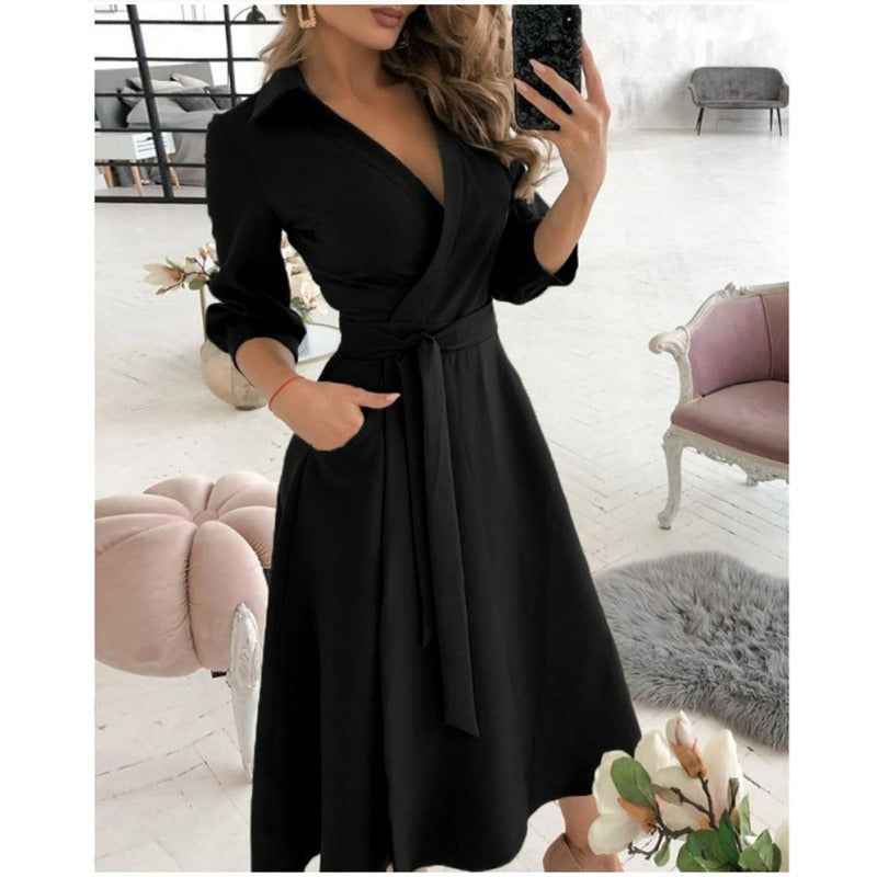 Eprolo Fashionable Short-Sleeved V-Neck Printed Dress for Women