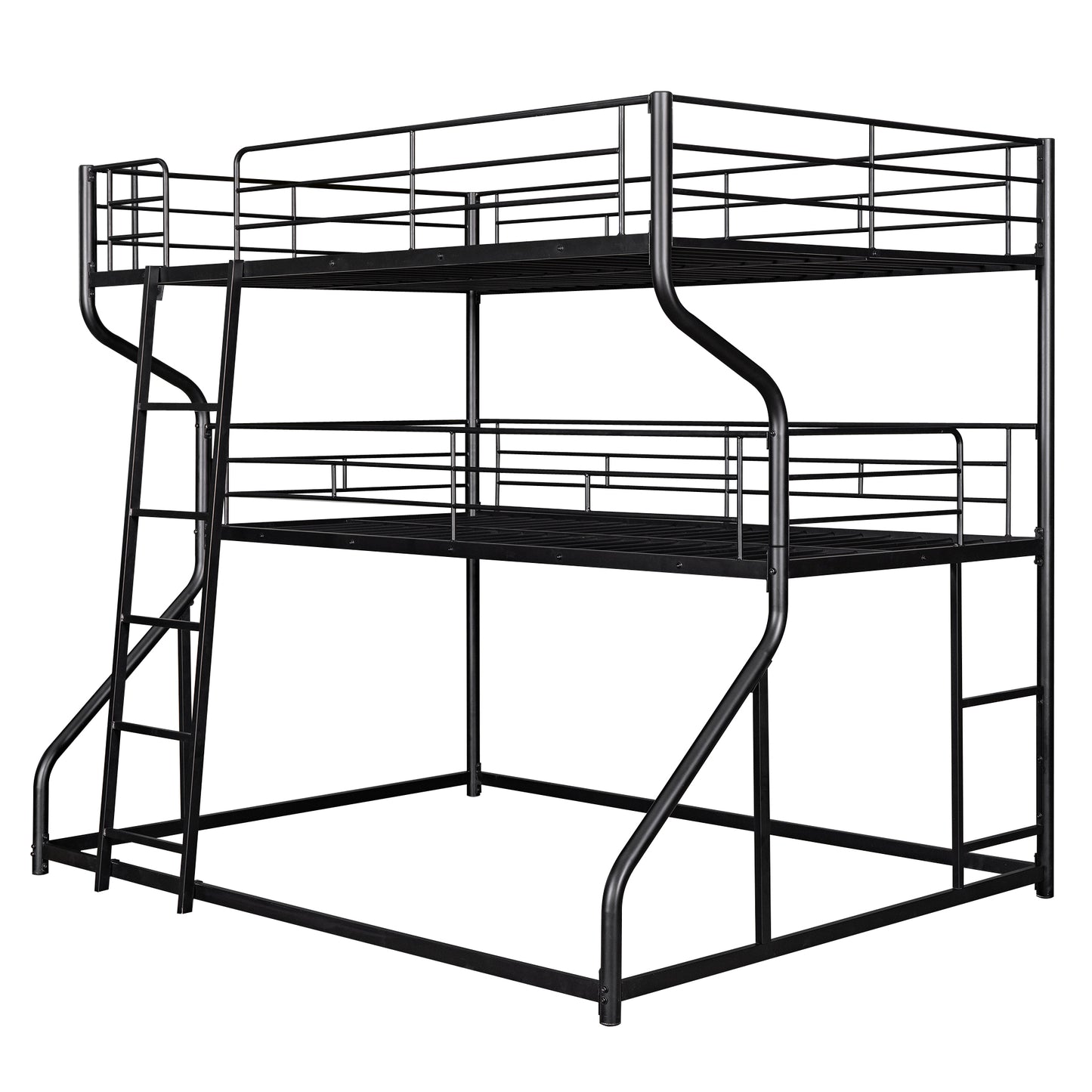 Full XL over Twin XL over Queen Size Triple Bunk Bed with Long and Short Ladder,Black eprolo