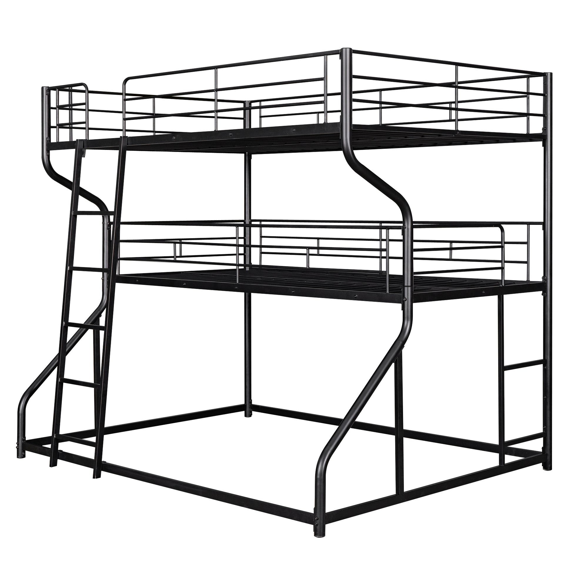 Full XL over Twin XL over Queen Size Triple Bunk Bed with Long and Short Ladder,Black eprolo