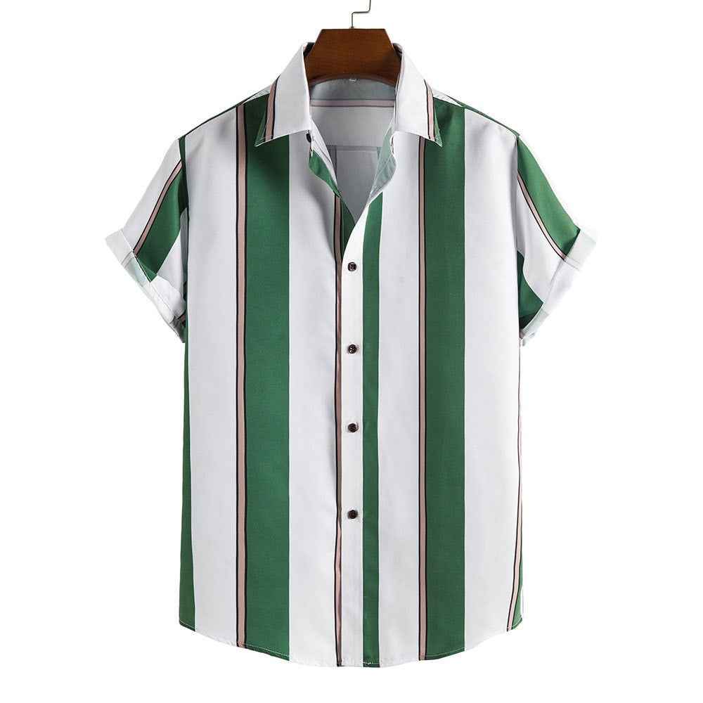 Summer Men's Striped Short-Sleeved Hawaiian Shirt