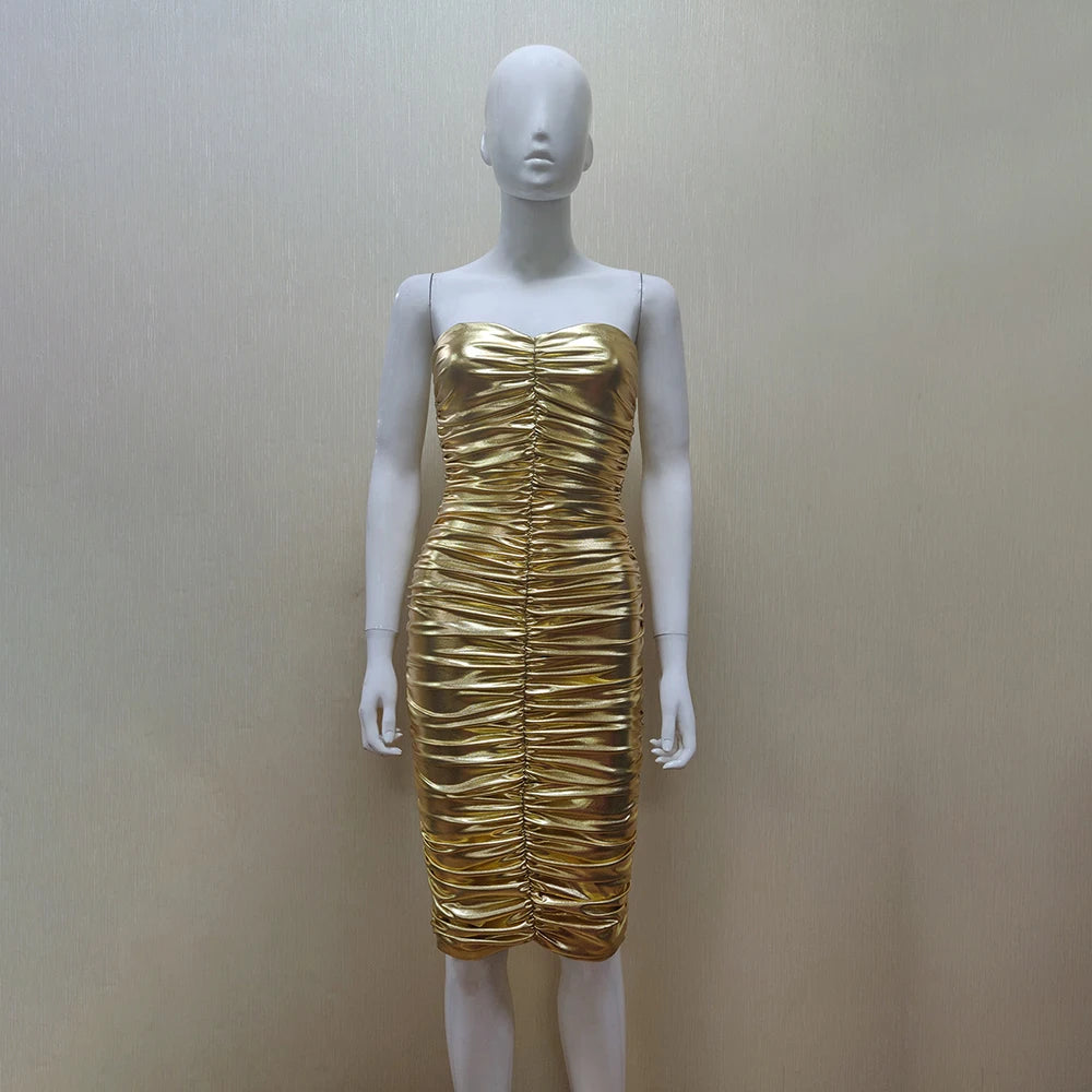 New Arrival Women Sexy Black Dresses Bodycon Strapless Slash Neck Gold Dresses Night Dress Club Wear Party Celebration Shining eprolo