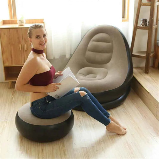 Inflatable Air Mattress Sofa - Comfortable Lazy Chair and Leg Stool for Home and Outdoor Use