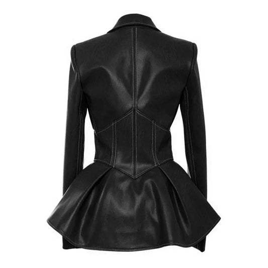 Women Jacket Black Gothic Faux Leather PU Jacket Women Winter Spring Motorcycle Jacket Black Faux Goth Leather Coats - Shello's Creative Boutique