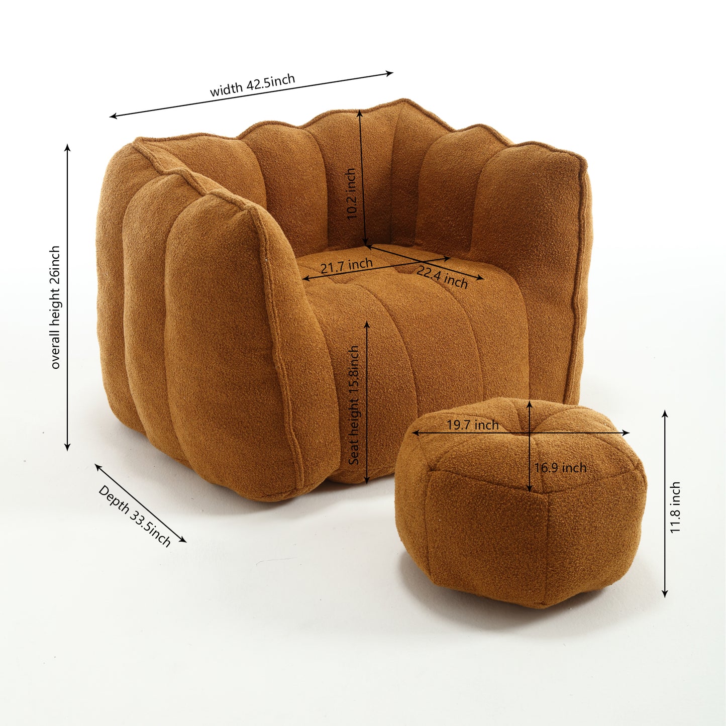 Soft Bean Bag Chair with High Resilient Foam(Chips)for living room and bedroom Comfortable Square Lazy Sofa with Footstool eprolo
