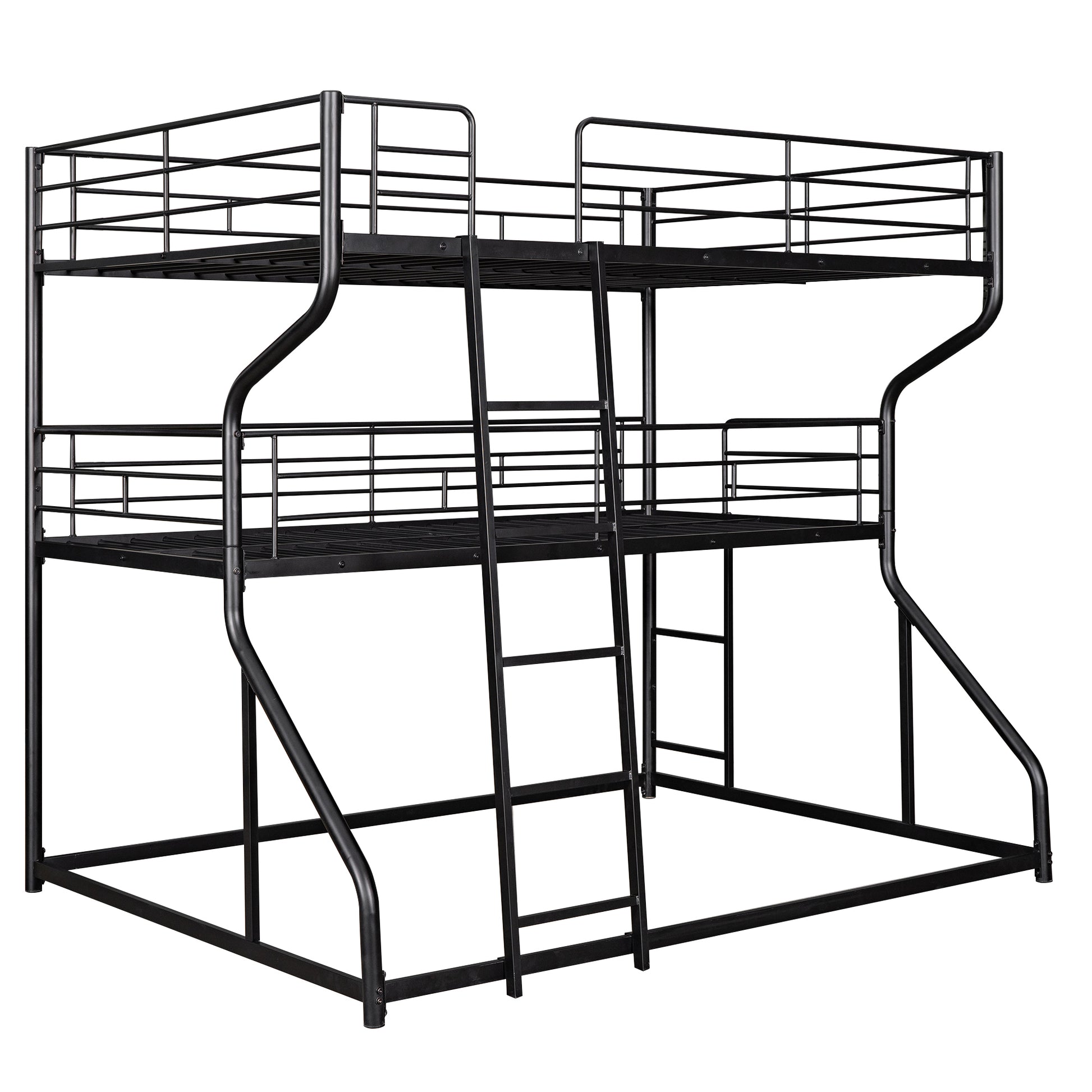 Full XL over Twin XL over Queen Size Triple Bunk Bed with Long and Short Ladder,Black eprolo