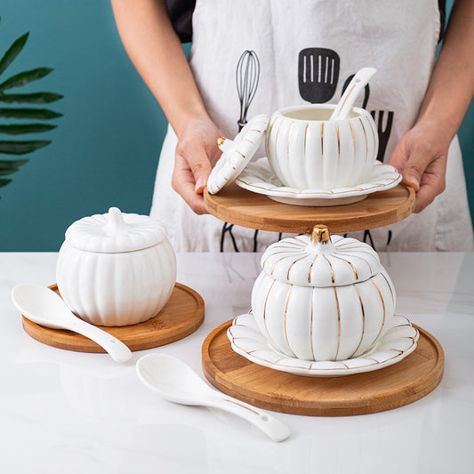 Creative Ceramic Pumpkin Cup, Steamed Egg Cup, Stewed Pot with Cover, Pure White Mini Bird's Nest Cup, Soup Cup eprolo