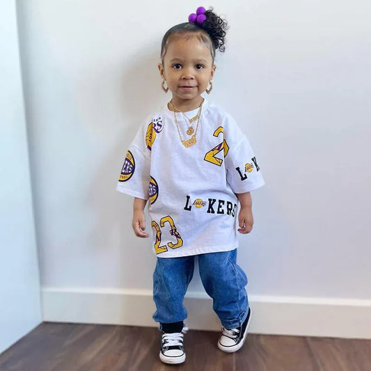 Children's Wear Boys And Girls Fashion Printed Letter T-Shirt Ins Style Children's Wear Versatile Top Women - Shello's Creative Boutique