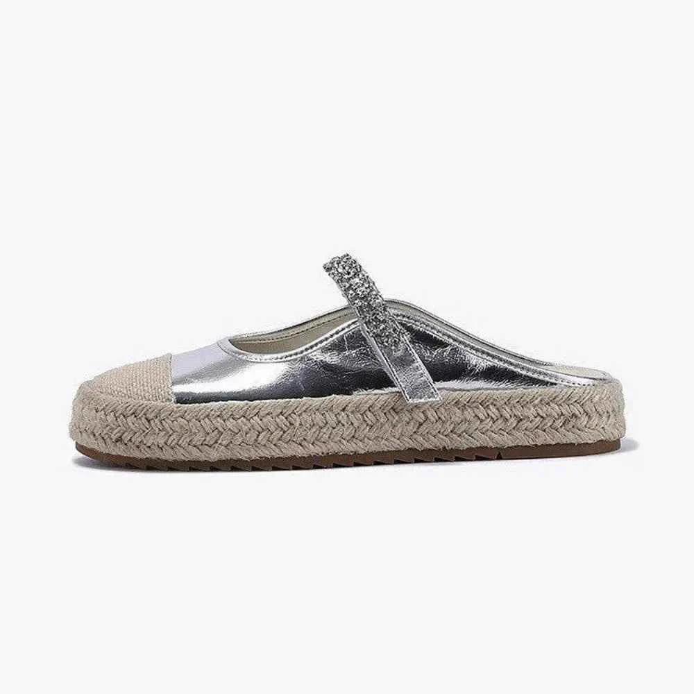 Summer Women's Canvas Shoes – Silver Sequined Mules for Effortless Style - Shello's Creative Boutique
