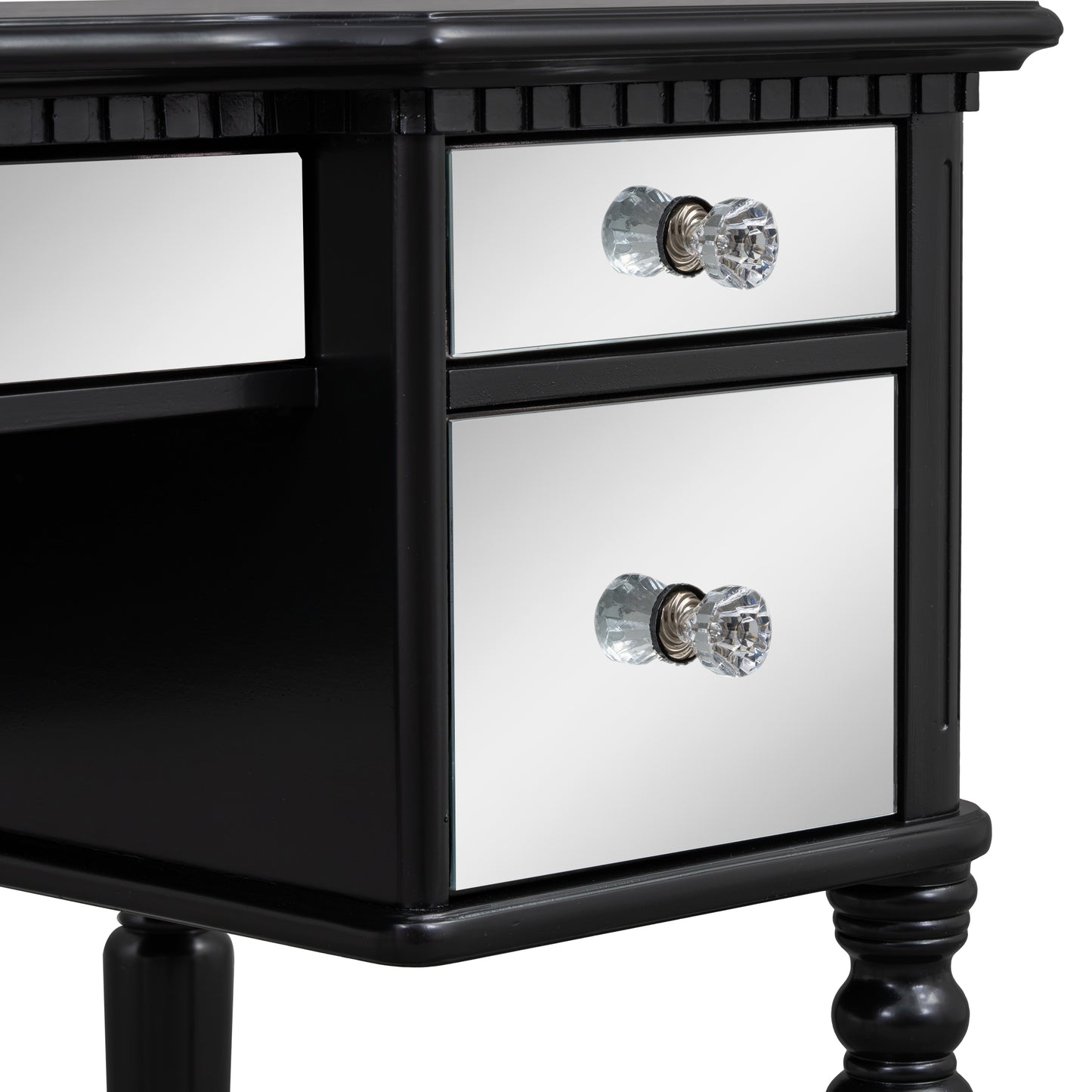 GO 43" Dressing Table Set with Mirrored Drawers and Stool, Tri-fold Mirror, Makeup Vanity Set for Bedroom, Black eprolo