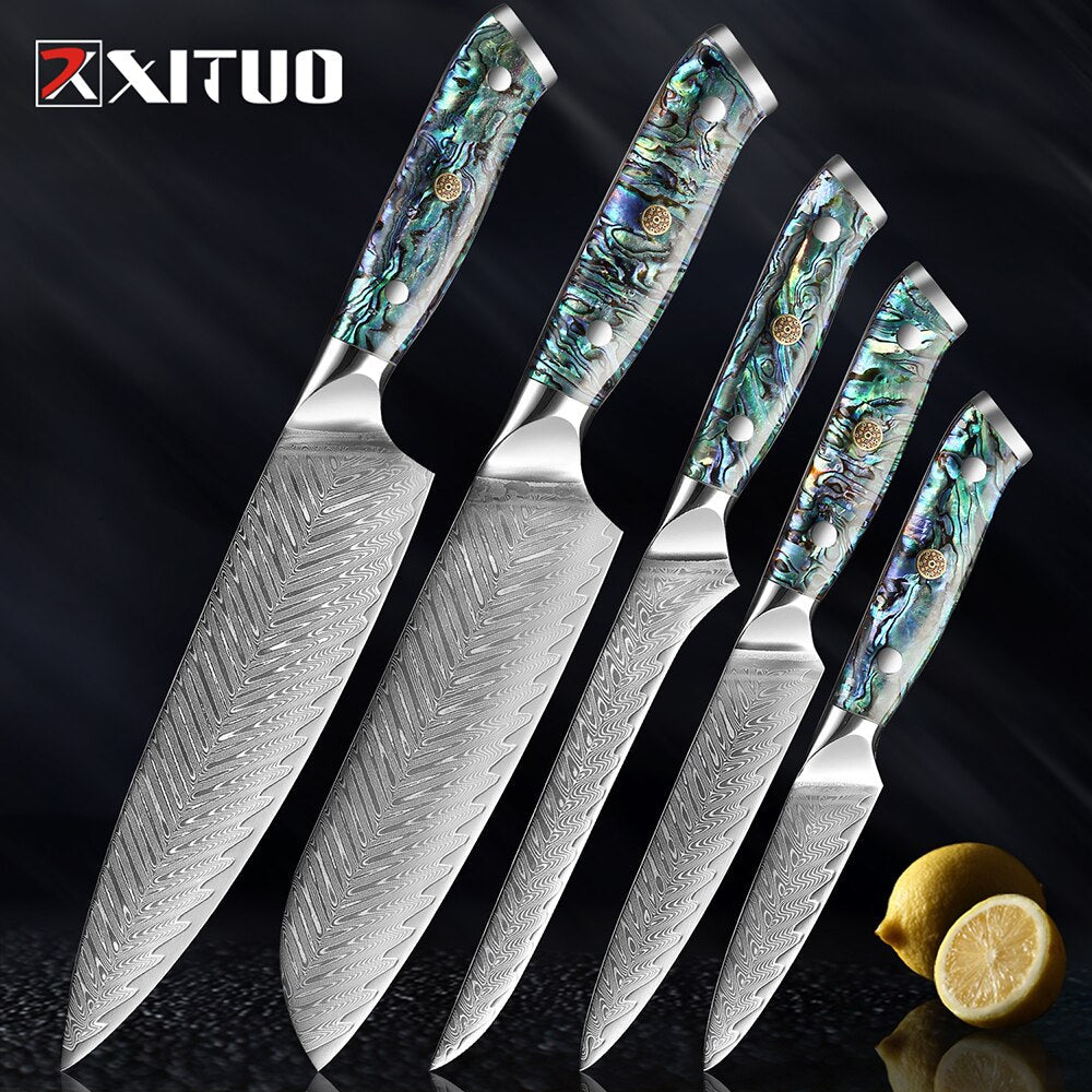 XITUO Damascus Steel knife Set Kitchen Cooking Tools Chef Knife Japanese Santoku Knives Boning knife Exquisite Shell Handle eprolo