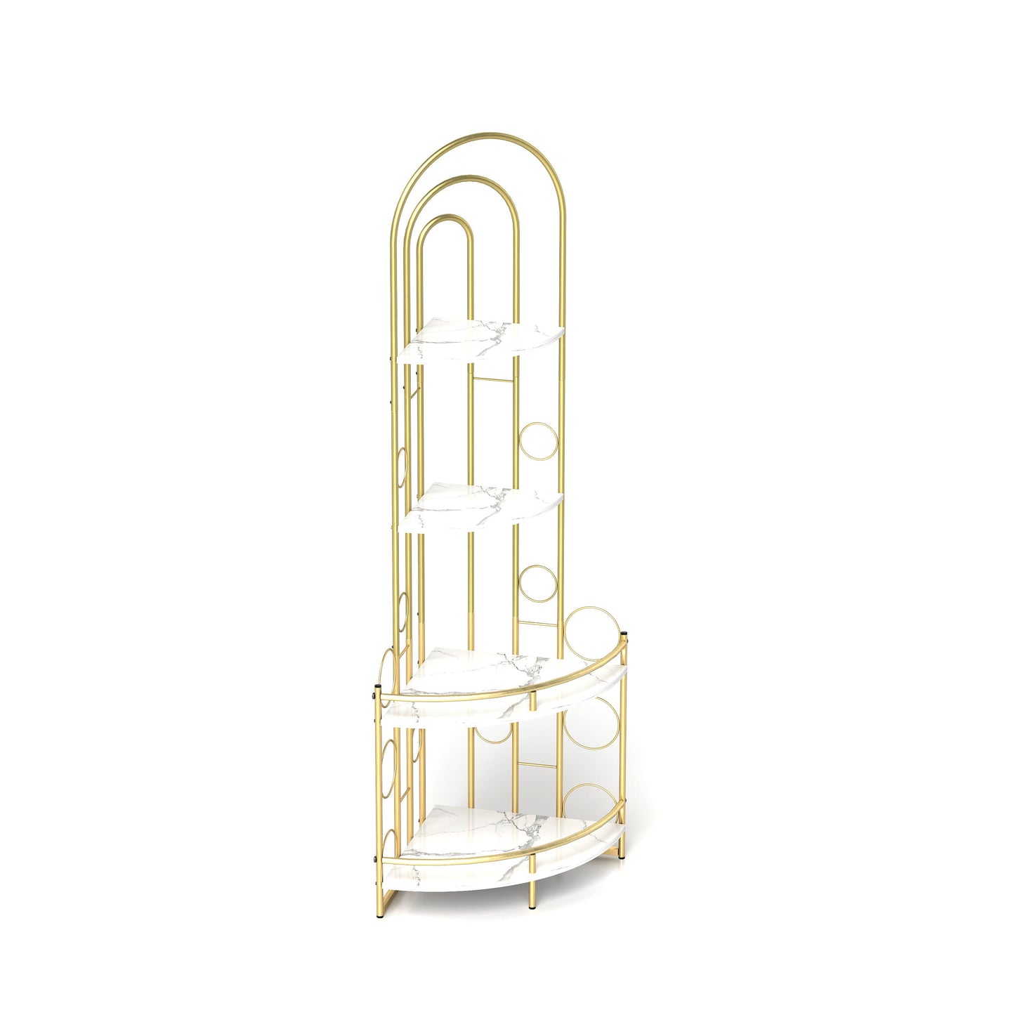 Gold 4-Tier Corner Bookshelf, Modern Style, Plant Stand with Metal Frame eprolo