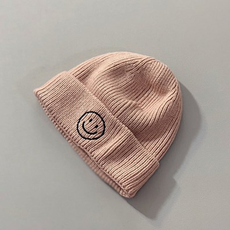 Baby Hat Solid Color Boy Girl Cartoon Smile Embroidery Winter Kids Knitted Hats Children Warm Beanies Child Caps For Babies eprolo