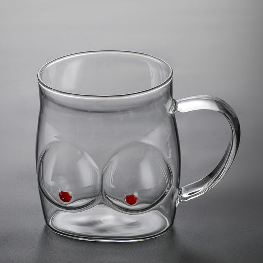 Cartoon Chest Cup Glass Drinking Cup Transparent Tea Cup Household Milk Coffee Juice Breakfast Cup Glass With Handle eprolo