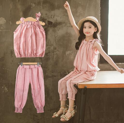 Girls Clothing Sets Summer Children Sports Suit Striped Tops + Pants Two-piece Sets KidsTracksuit Teenager Girls Clothes - Shello's Creative Boutique