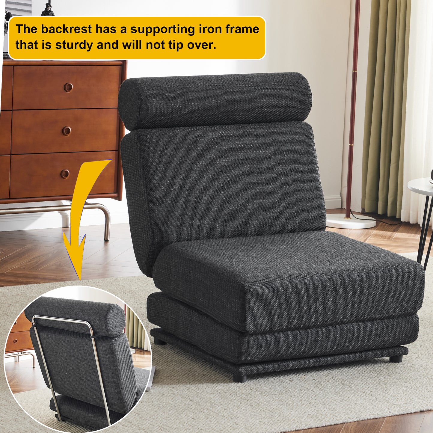 Single Sofa Chair Foldable Single Sofa Bed with Pillow,Portable Foldable Sofa Bed,Leisure Sofa Chair,Easy to Store, Dark Grey eprolo