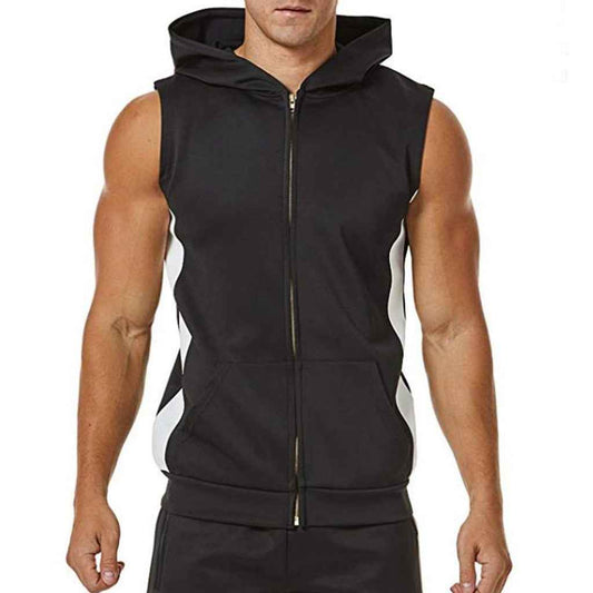 Men's Zipper Splicing Sports Hooded Vest – Perfect for Fitness Enthusiasts