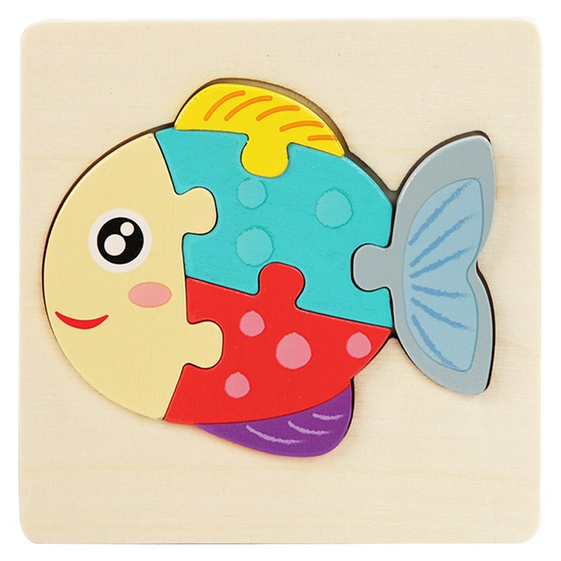 Wooden Small Puzzle Young Children Early Education Puzzle Card Buckle Three-Dimensional Animal Cartoon Shape Matching Puzzle Board Toys eprolo