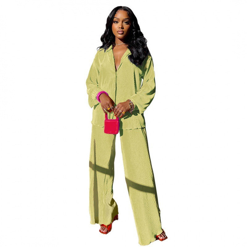 Women's Sets Long Sleeve Shirt Tops Wide Leg Pants Elegant Tracksuit Two Piece Set eprolo