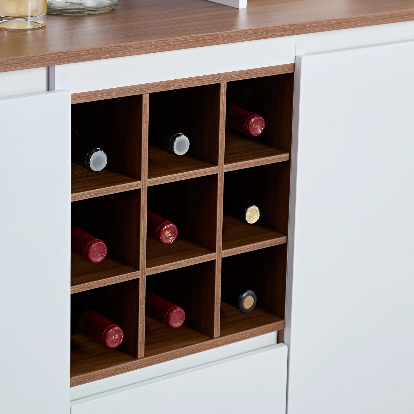 Farmhouse Coffee Bar Wine Cabinet – 68.89'' Rustic Kitchen Buffet with Storage for Dining & Lounge Spaces - Shello's Creative Boutique