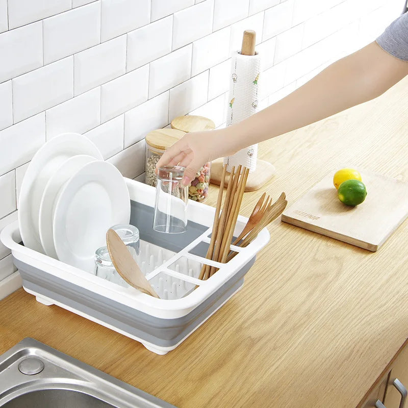Foldable Dish Rack Kitchen Storage Water Leakage Plastic Tableware Bowl Dinnerware Drain Bowl Tray Home Drying Rack Washable eprolo
