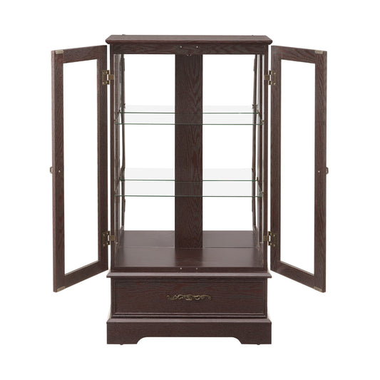 Light colored glass cabinet with adjustable glass frame Curio display cabinet, 2 doors and 1 drawer light bulb cherry color eprolo