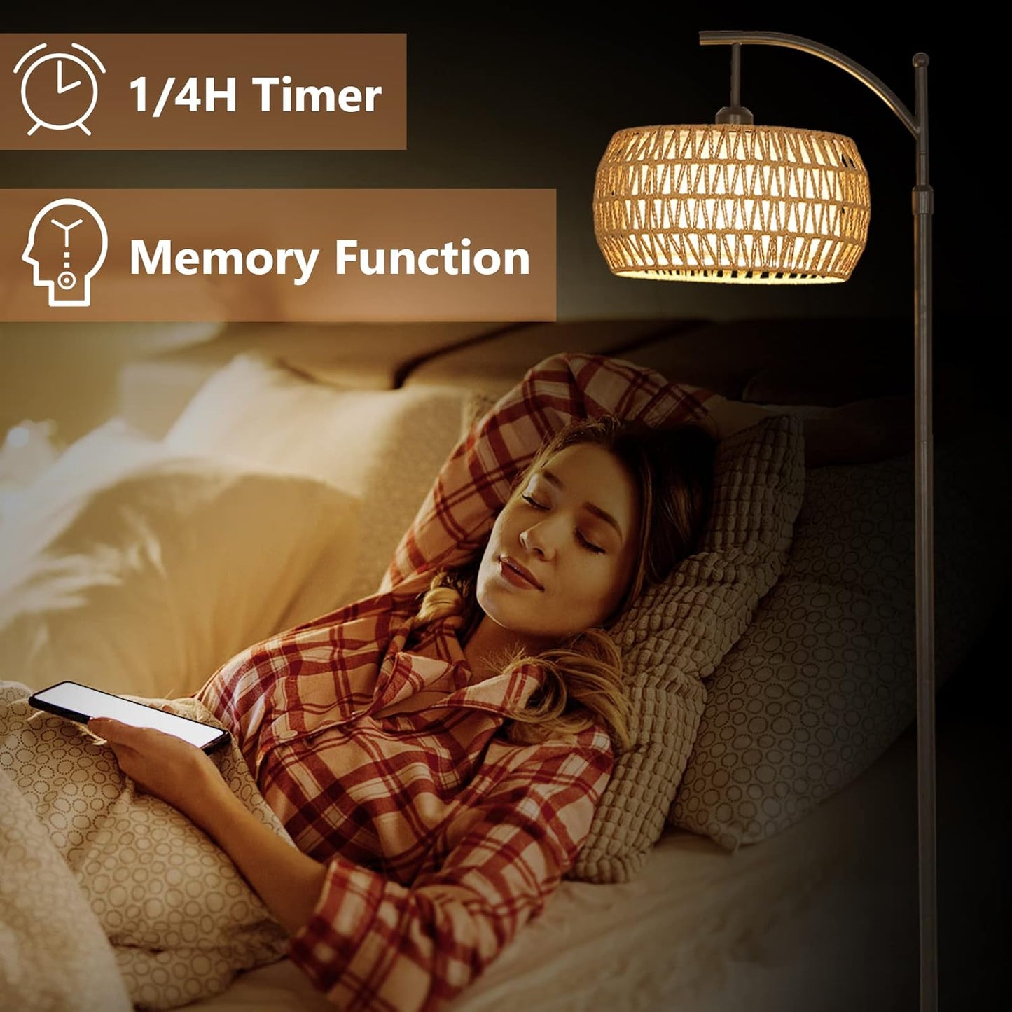 Arc Floor Lamp with Remote Control, Dimmable LED Floor Lamp with 3 Color Temperature Boho Farmhouse Tall Pole Lamp eprolo
