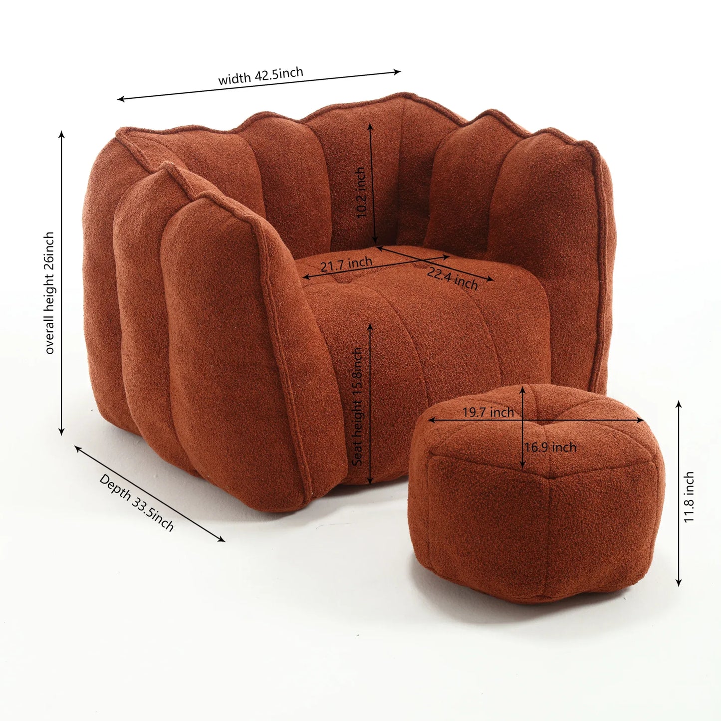 Soft Bean Bag Chair with High Resilient Foam with Footstool - Shello's Creative Boutique