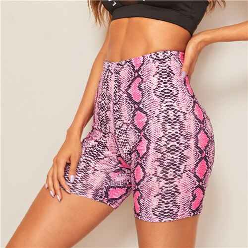Eprolo Neon Snakeskin Print Biker Shorts for Women