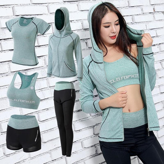 Women Yoga Sport Suit Quick Dry Bra Set | 5-Piece Outdoor Sportswear Fitness Suit - Shello's Creative Boutique