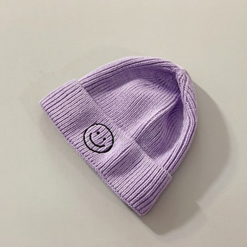 Baby Hat Solid Color Boy Girl Cartoon Smile Embroidery Winter Kids Knitted Hats Children Warm Beanies Child Caps For Babies eprolo