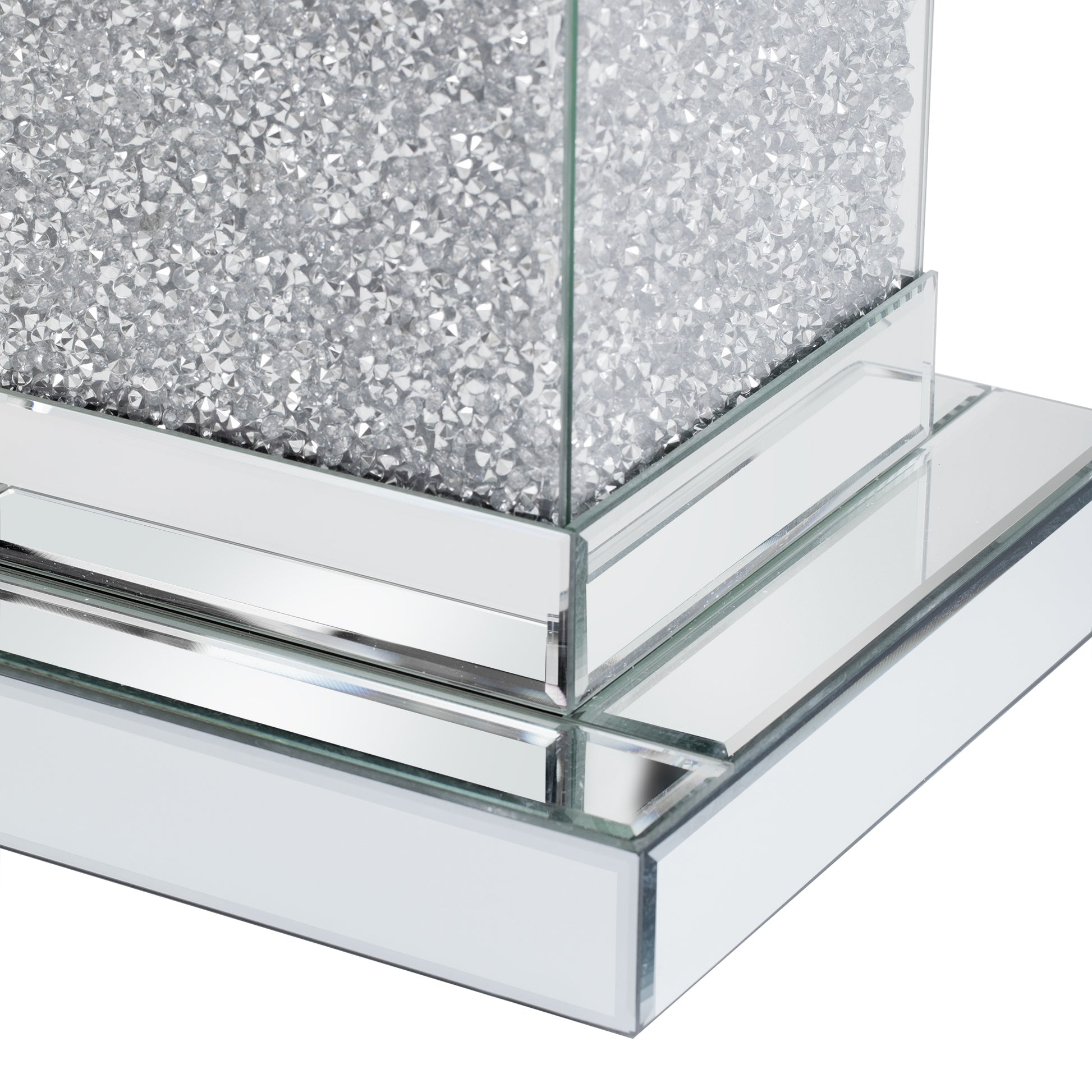 U-Can 11.8-inch silver square mirror coffee table with LED lights, modern diamond edge table, no assembly required eprolo