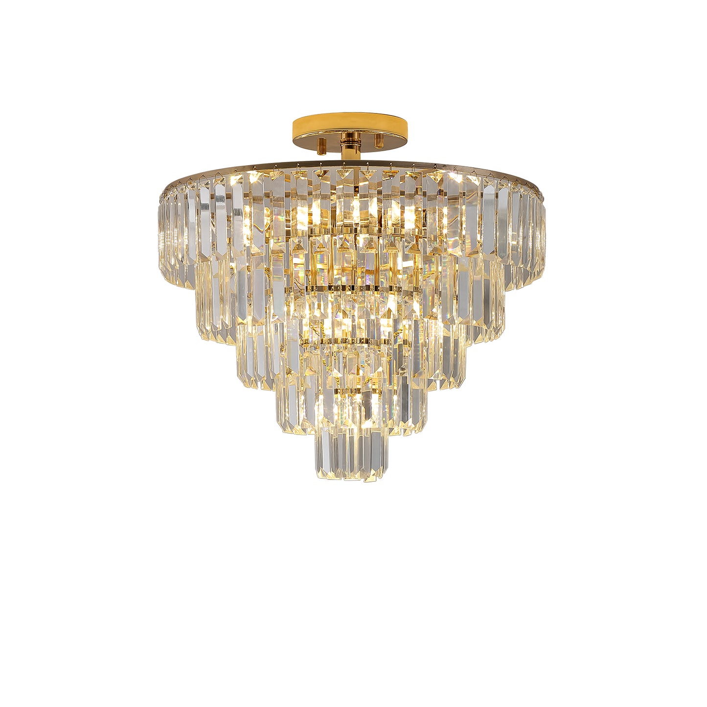 Gold Crystal Chandeliers,5-Tier Round Semi Flush Mount Chandelier Light Fixture,Large Contemporary Luxury Ceiling Lighting eprolo