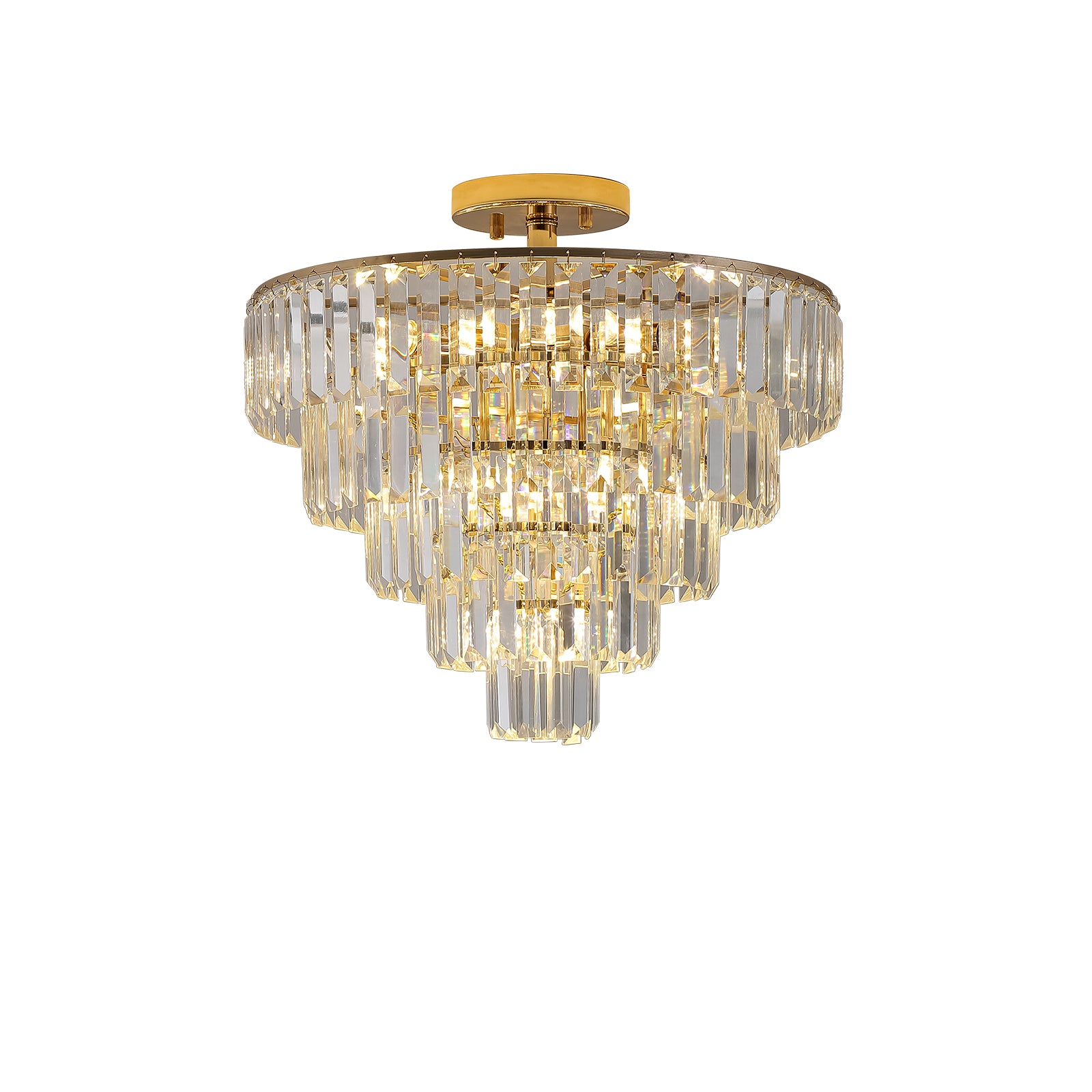 Gold Crystal Chandeliers,5-Tier Round Semi Flush Mount Chandelier Light Fixture,Large Contemporary Luxury Ceiling Lighting eprolo