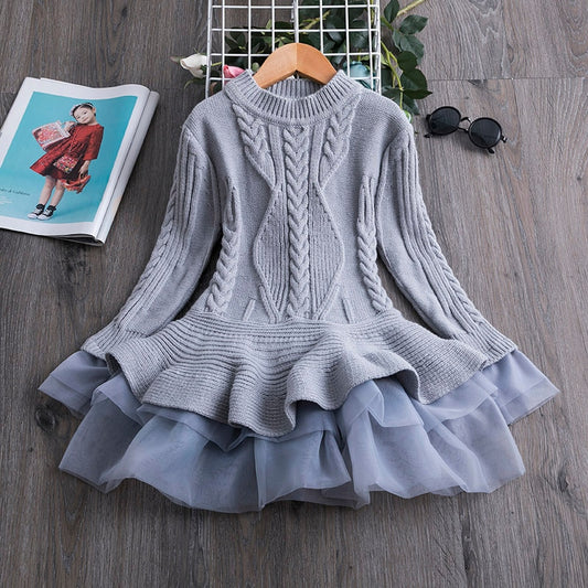 Winter Knitted Chiffon Girl Dress Christmas Party Long Sleeve Children Clothes Kids Dresses For Girls New Year Clothing eprolo