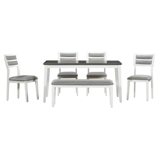 TREXM Classic and Traditional Style 6 - Piece Dining Set, Includes Dining Table 4 Upholstered Chairs & Bench (White+Gray) - Shello's Creative Boutique